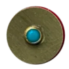 Round gold bindi with textured surface and central turquoise stone, 14mm size.