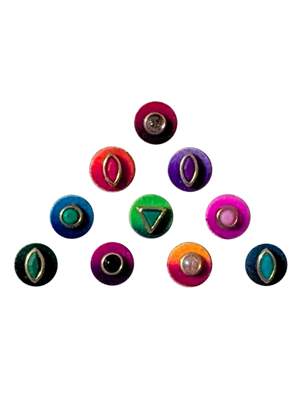 AMANI 10pc set of 8mm ombré felt bindis with brass beads